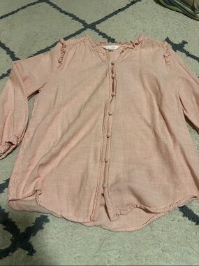 LC Lauren Conrad Dusty Pink Ruffle-Trim Button-Front Shirt